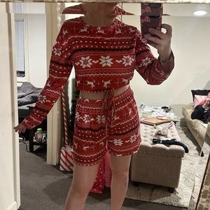 Holiday Lounge Pajama Set Long Sleeve Top and Shorts